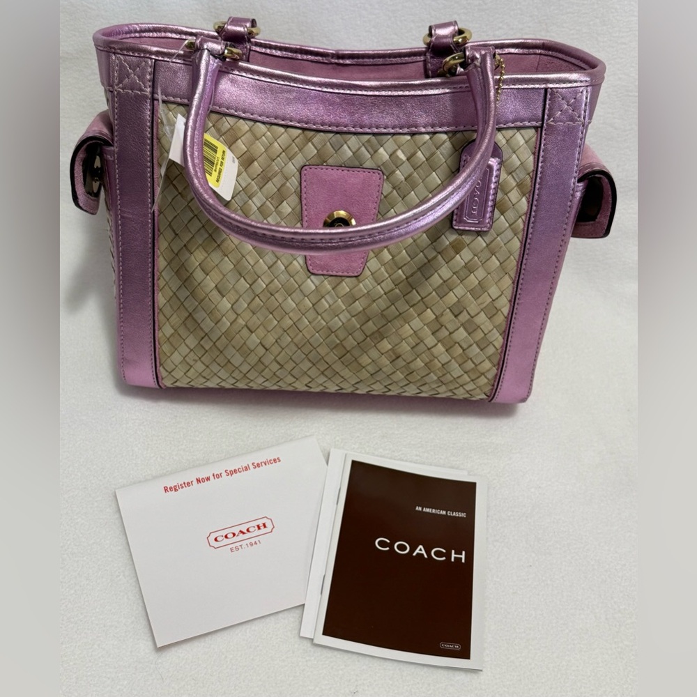 Coach Hamptons Suede Metallic Leather Straw Carryall Bag Style 4419 Vintage 2004 - Picture 14 of 17